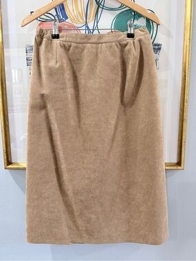 Ultrasuede Faux Leather Suede Midi Skirt Camel Brown Size 12